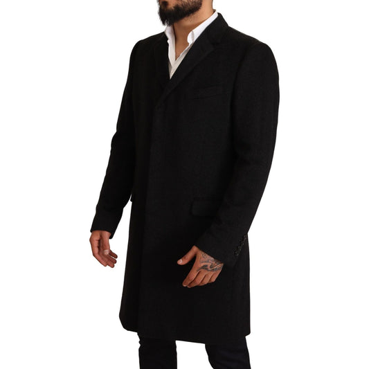 Elegant Gray Long Overcoat in Pure Cashmere