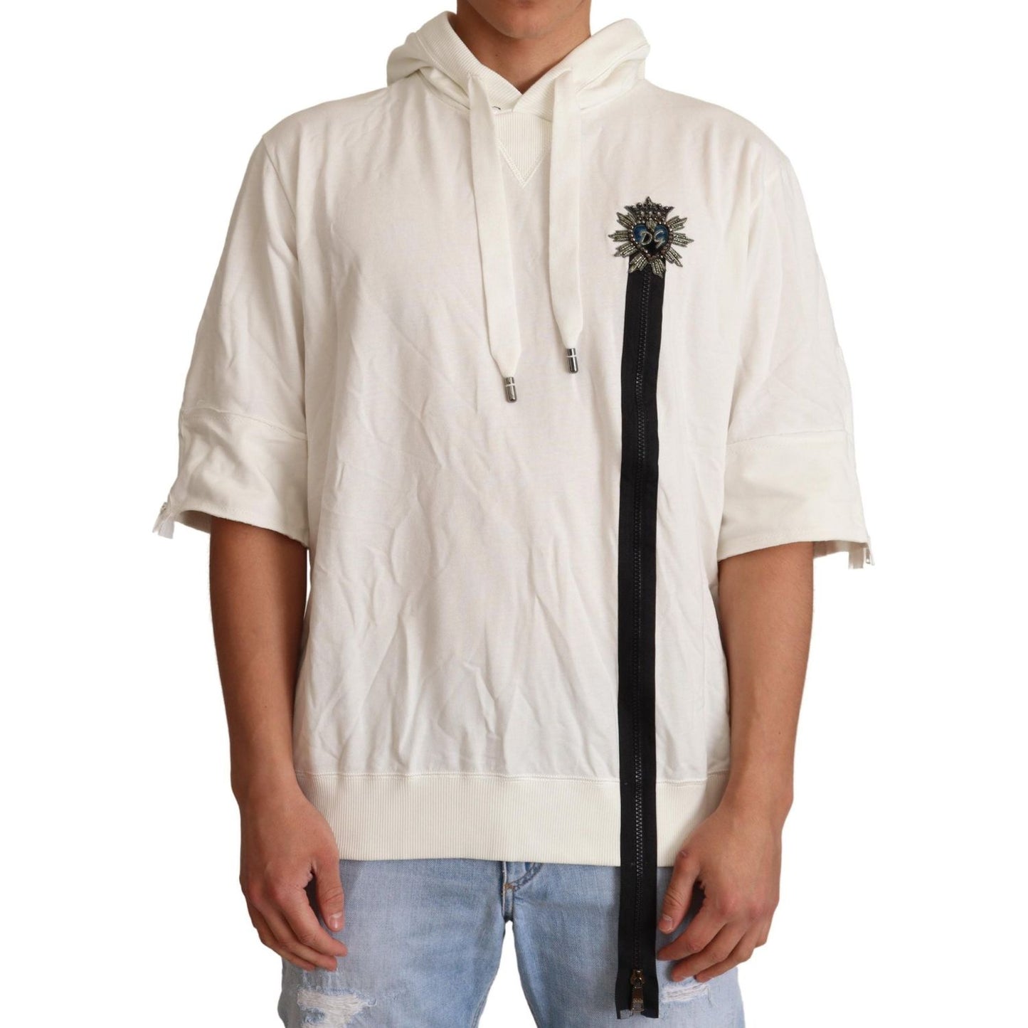 Exquisite Off-White Cotton Hooded Sweater