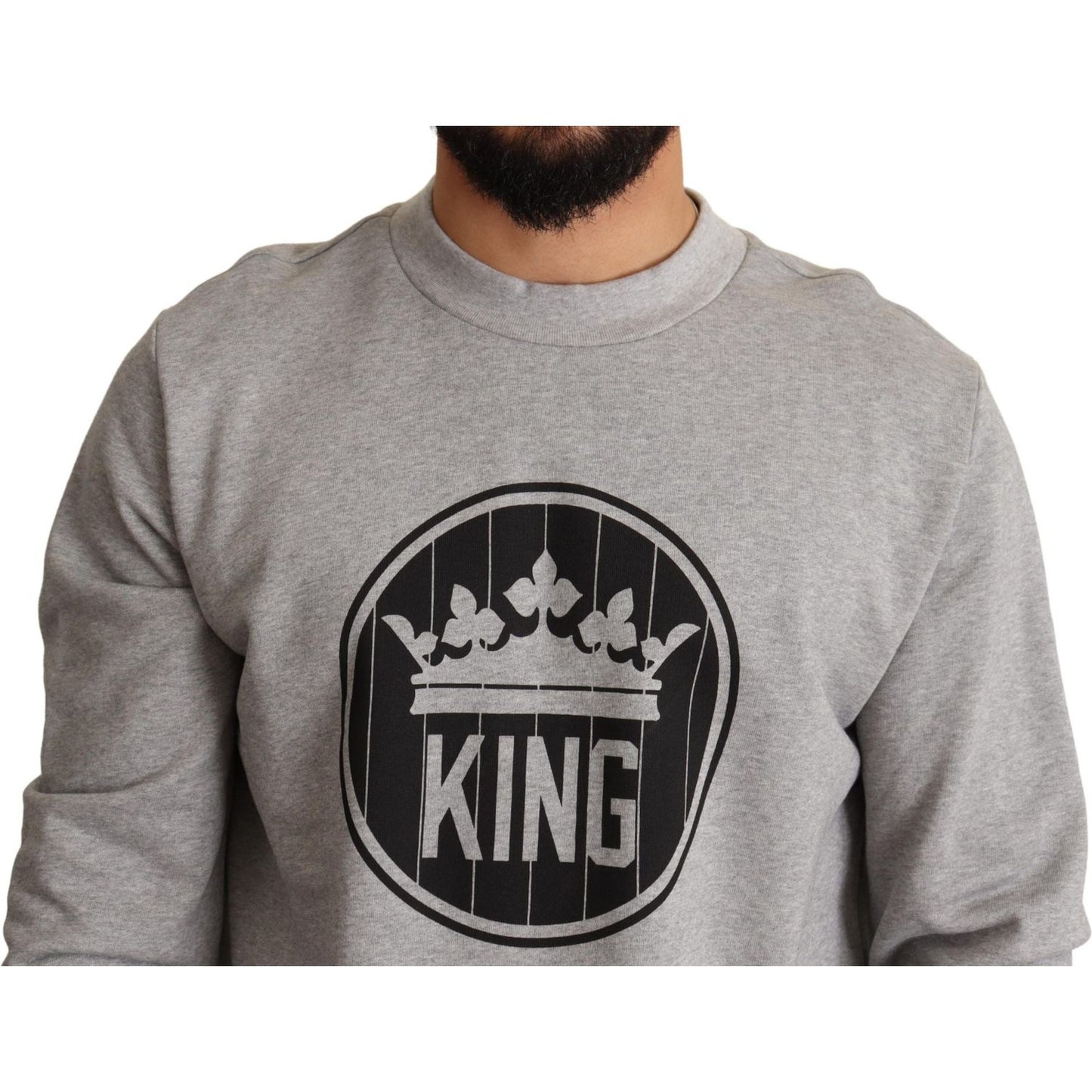 Dolce & Gabbana Gray Crown King Print Cotton Sweater MAN SWEATERS