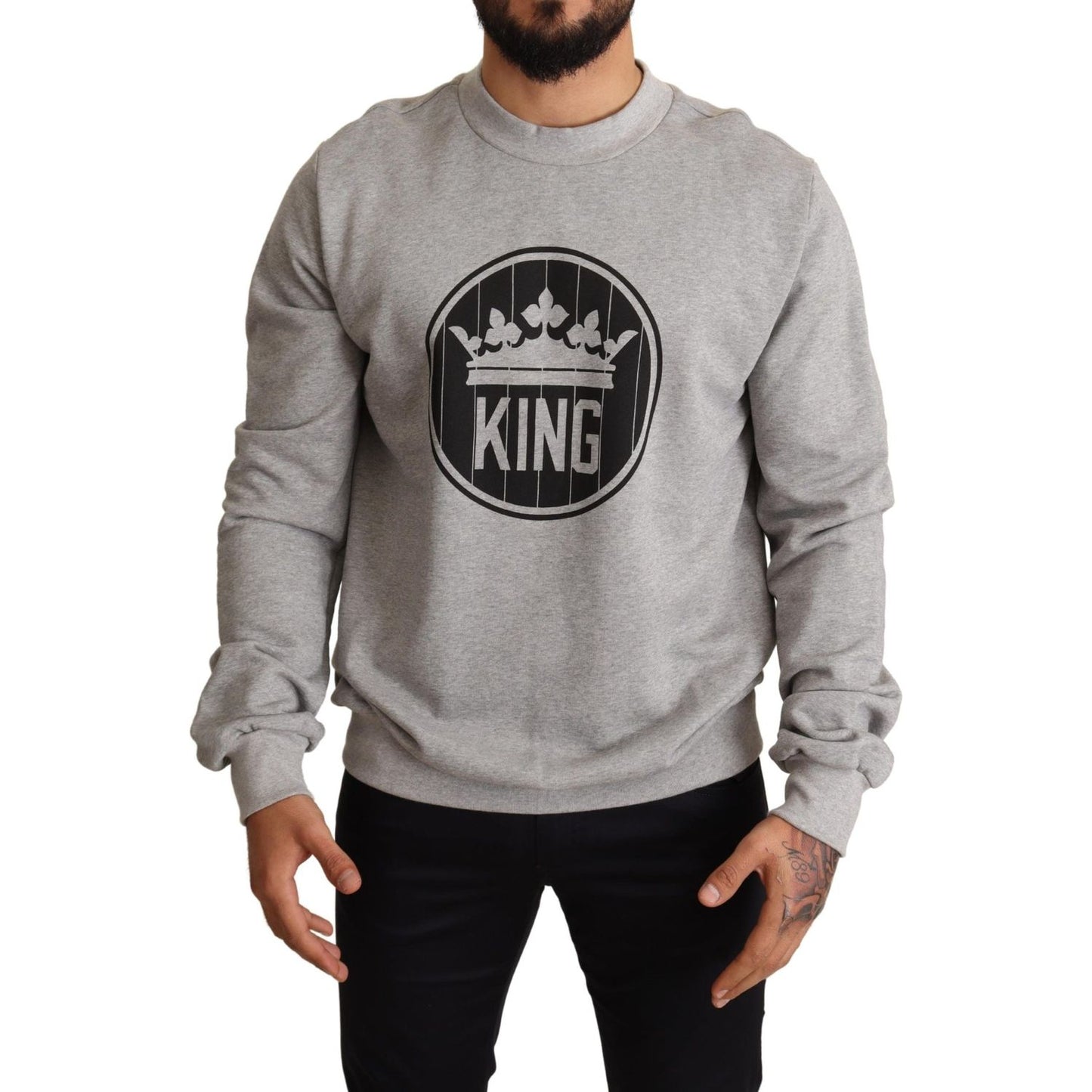 Regal Crown Cotton Sweater - Sophisticated Gray