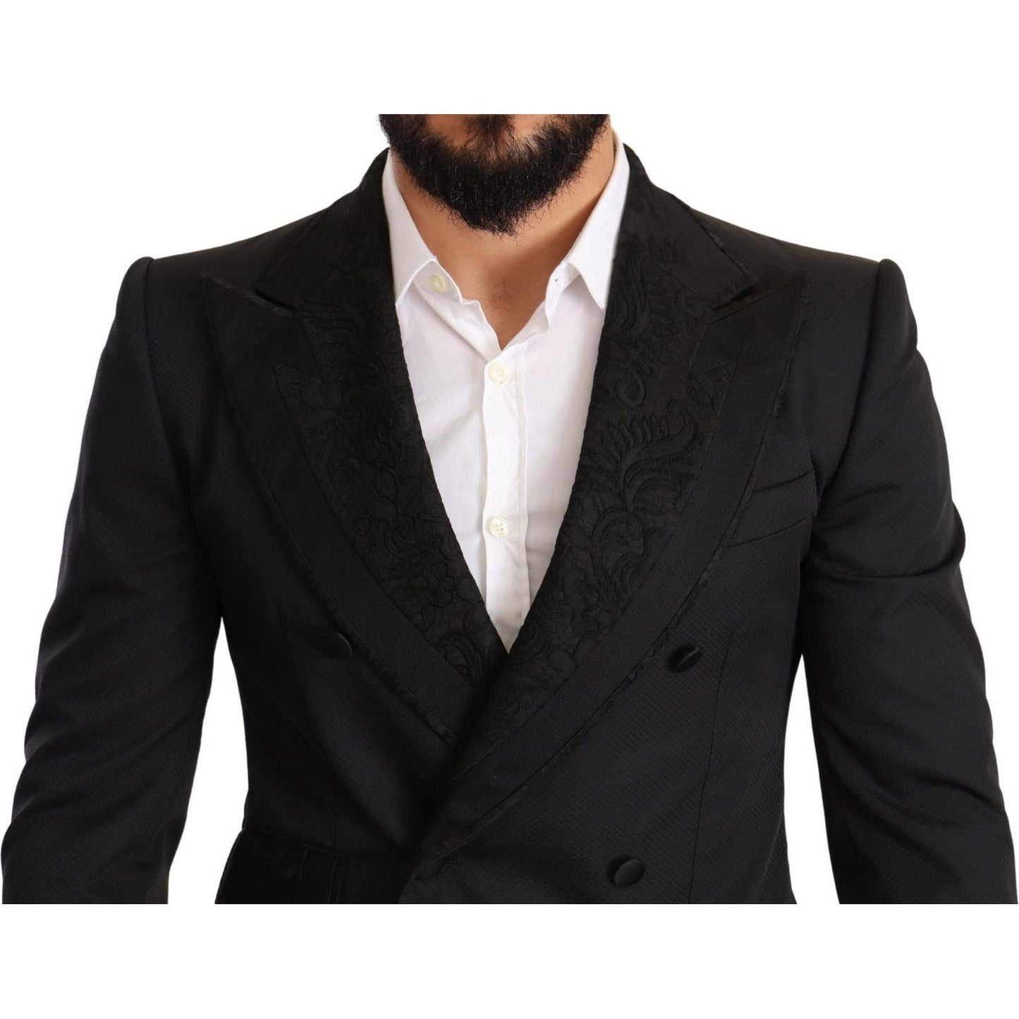 Elegant Black Floral Brocade Suit