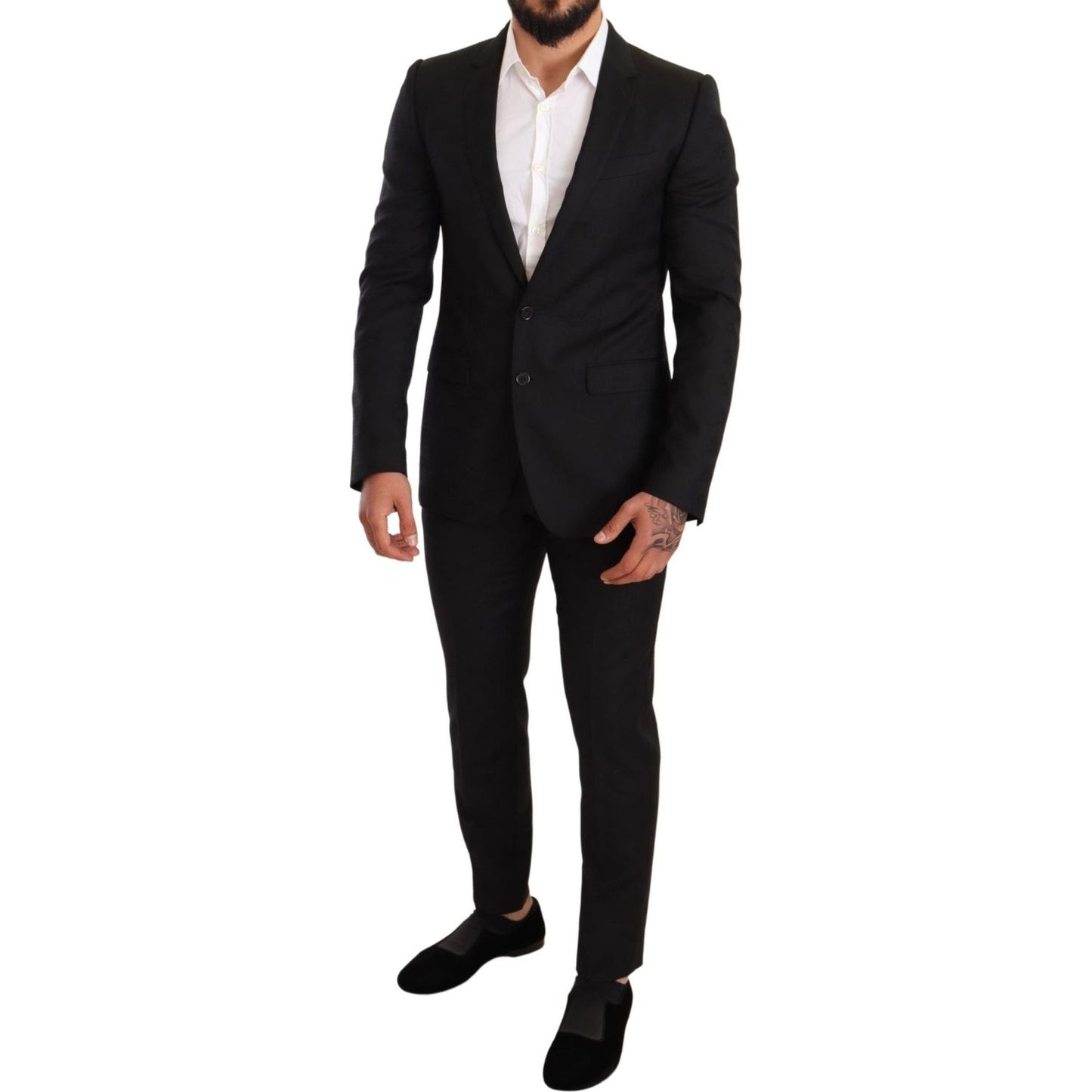 Elegant Martini Black Wool Suit