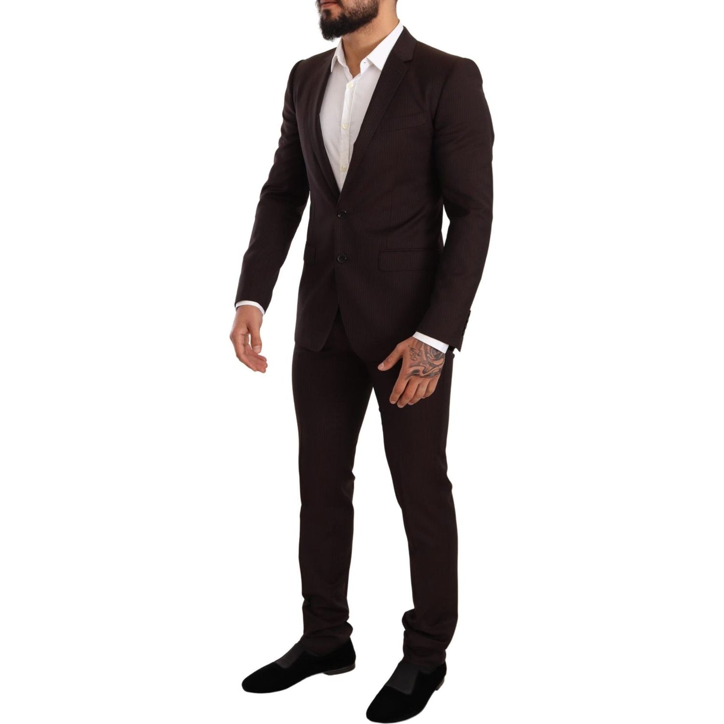 Elegant Bordeaux Striped Martini Suit