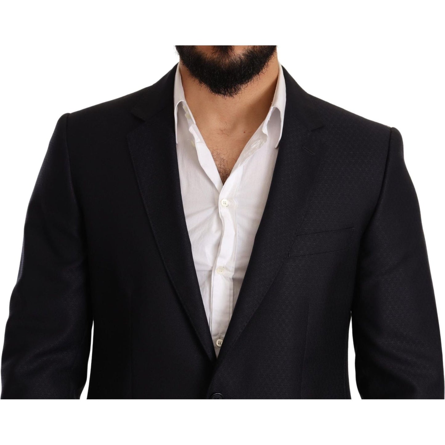 Elegant Slim Fit Jacquard Suit in Blue