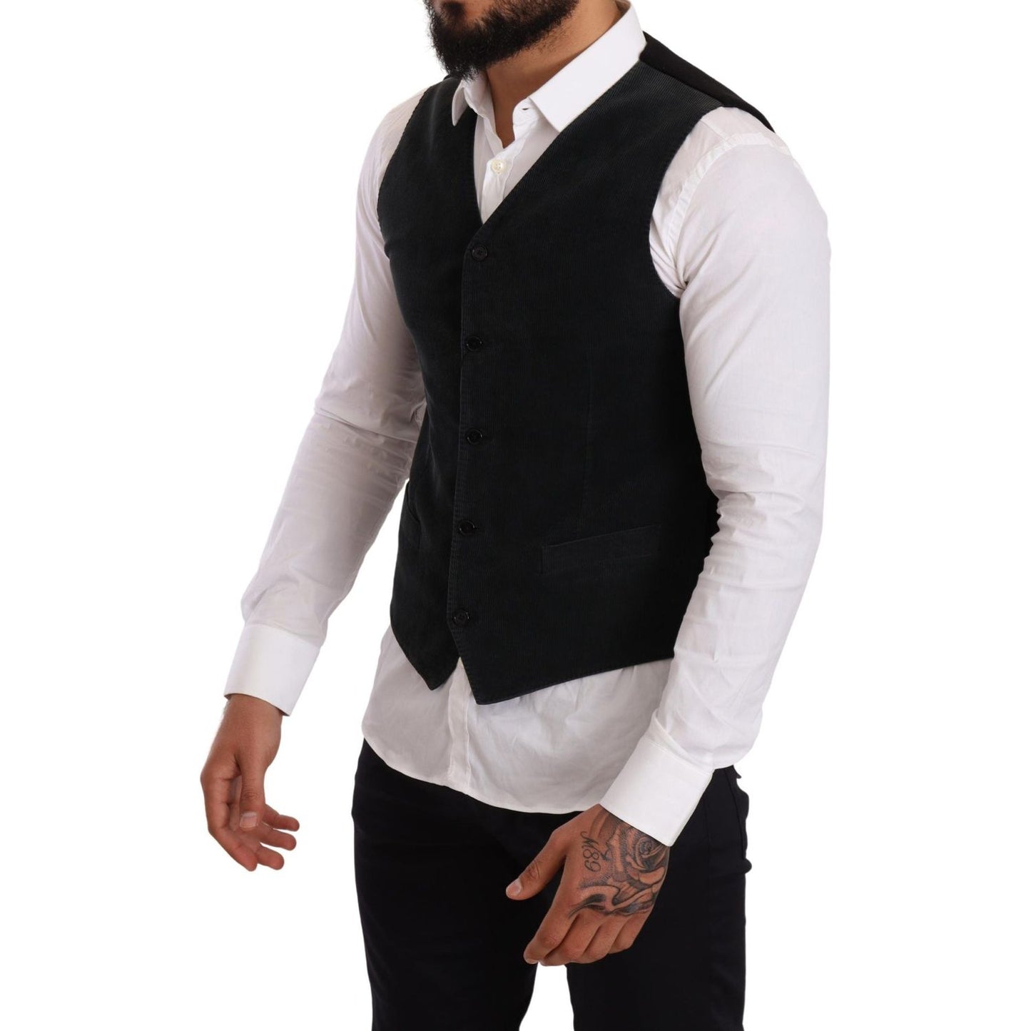 Dolce & Gabbana Black Cotton Single Breasted Waistcoat Vest Jacket