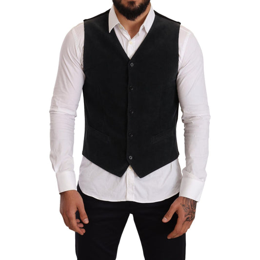 Elegant Black Cotton Formal Dress Vest