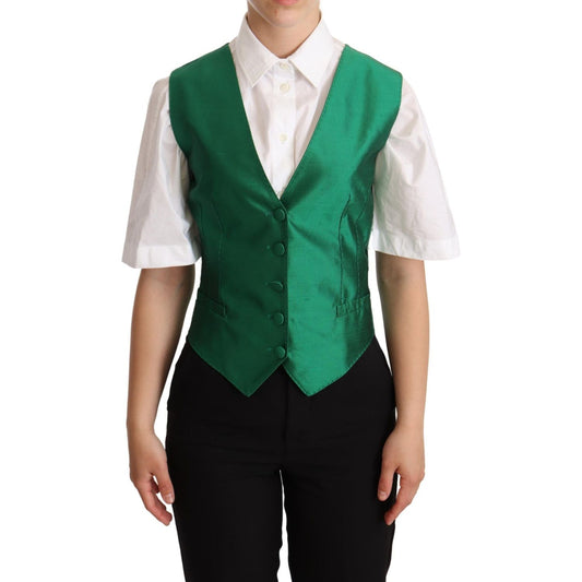 Elegant Green Silk Blend Waistcoat