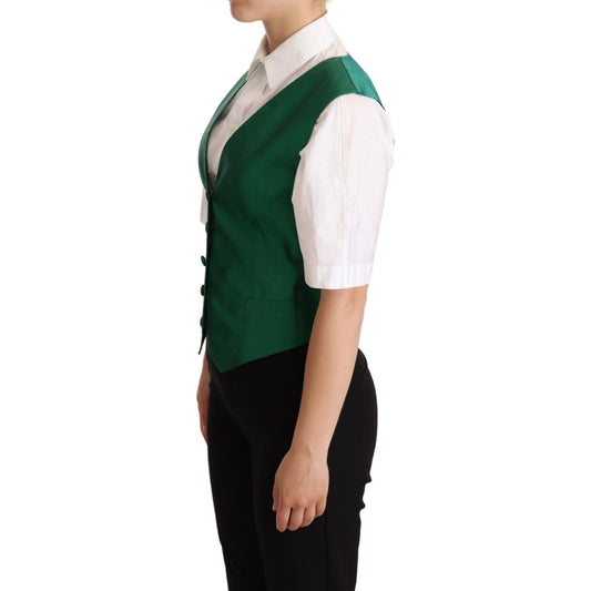 Elegant Green Silk Blend Waistcoat