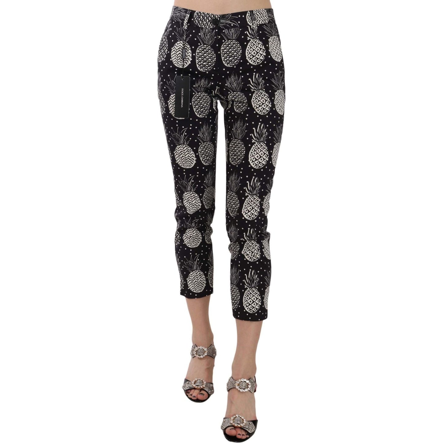 Dolce & Gabbana Black Pineapple Print Skinny Capri Pants Dolce & Gabbana