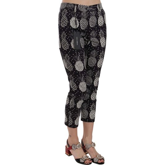 Chic Black Pineapple Print Skinny Capri Pants