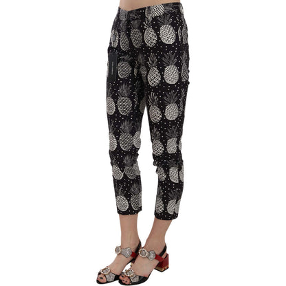Dolce & Gabbana Black Pineapple Print Skinny Capri Pants Dolce & Gabbana