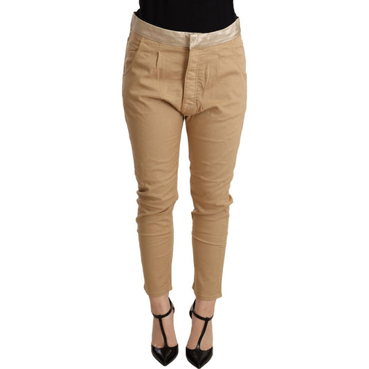 Beige Mid Waist Slim Fit Skinny Pants