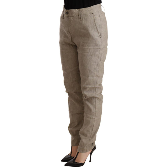 Chic Beige Mid Waist Baggy Pants for Sophisticated Style