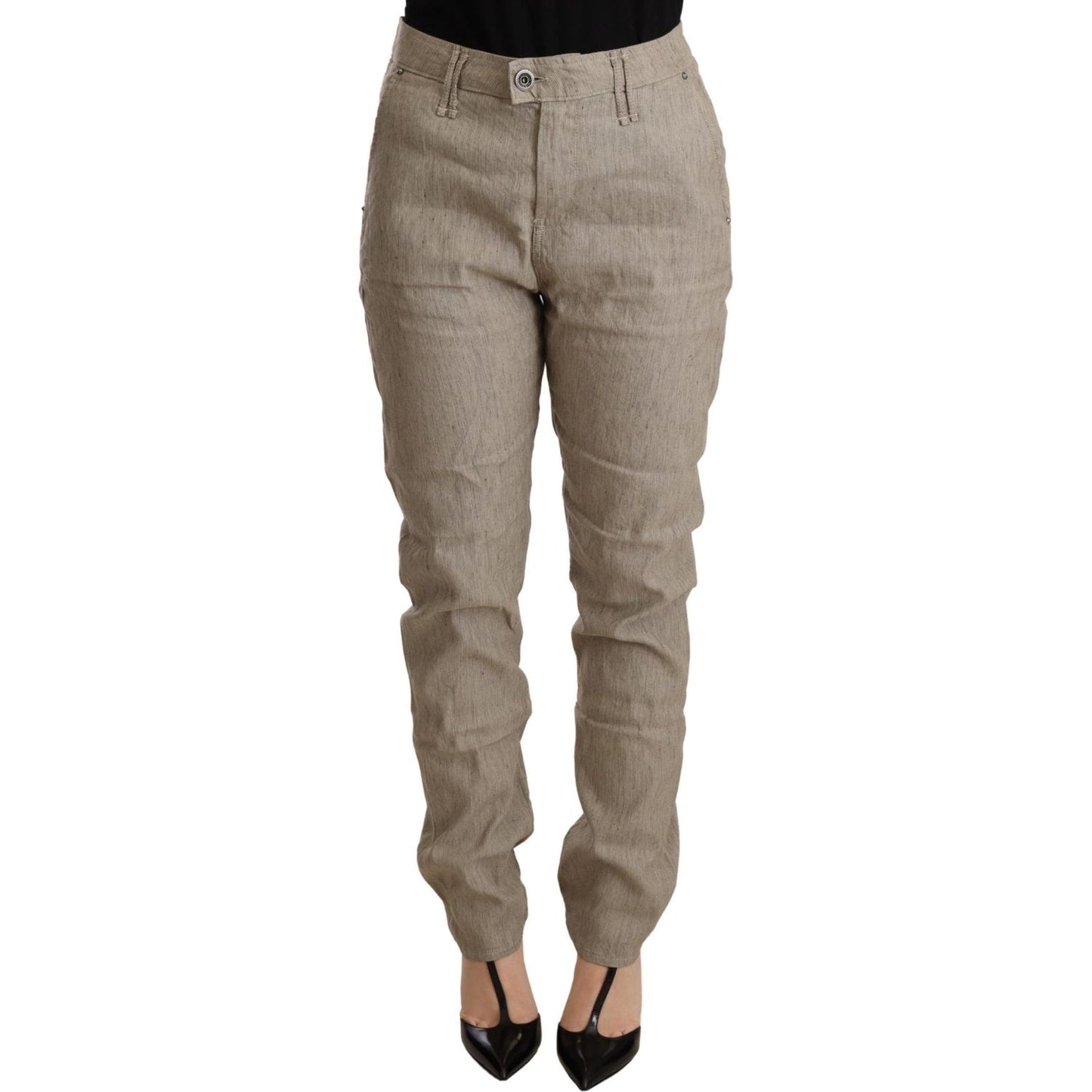 Chic Beige Mid Waist Baggy Pants for Sophisticated Style