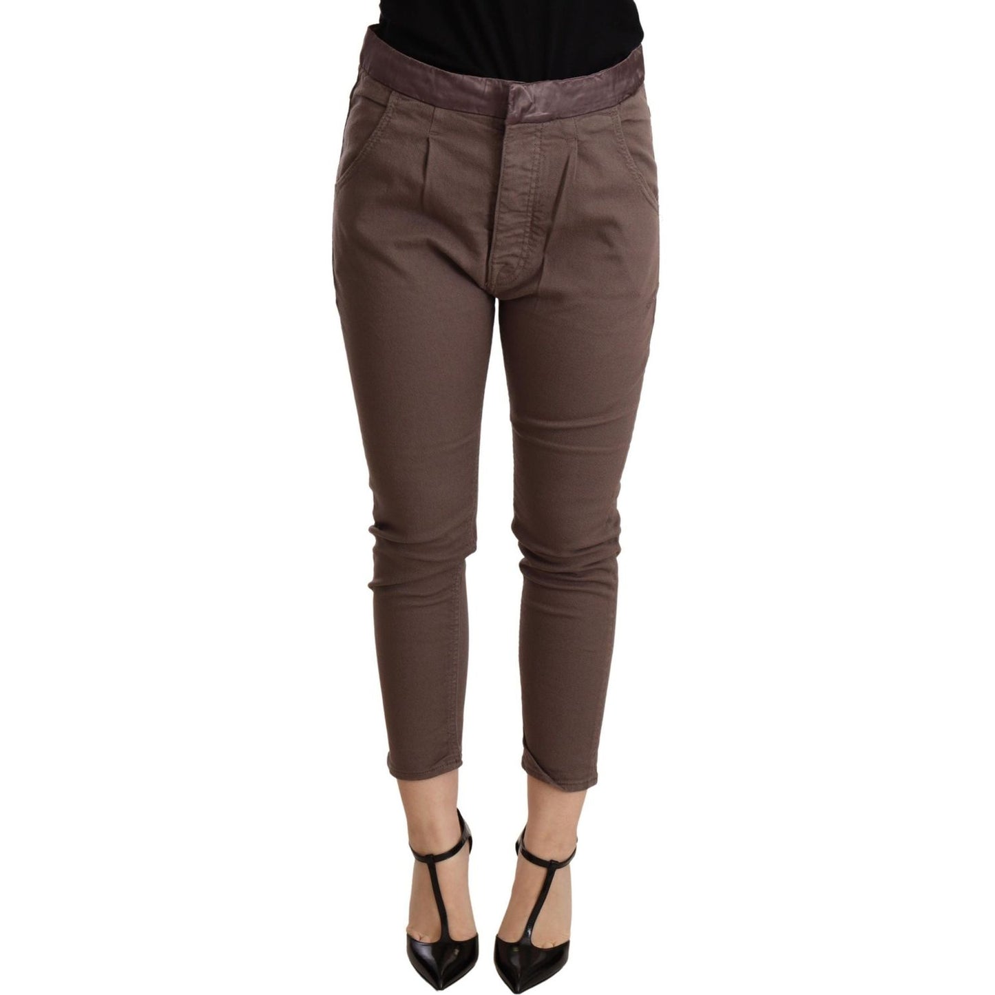 Chic Brown Skinny Mid Waist Cropped Pants