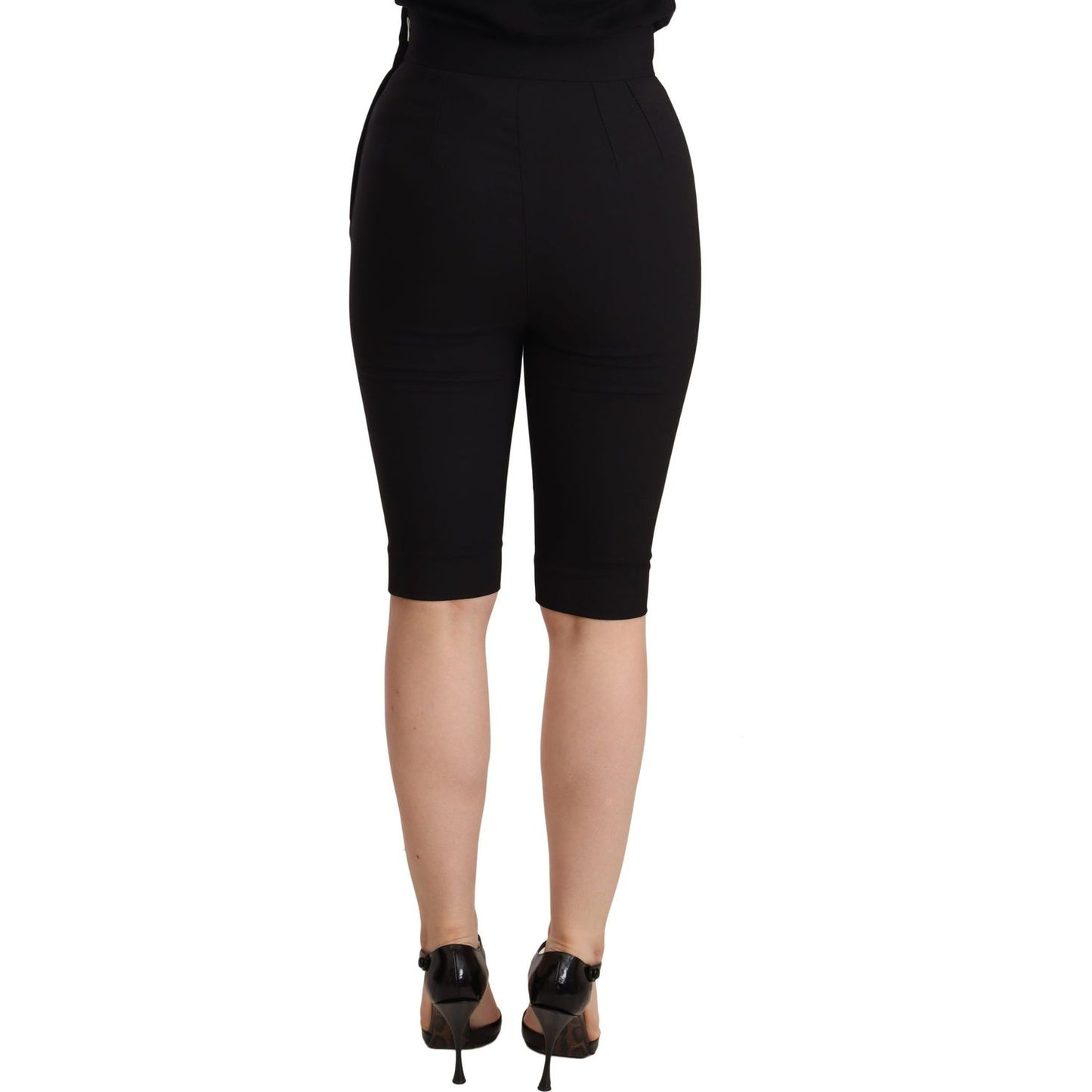 Elegant High Waist Black Wool Shorts