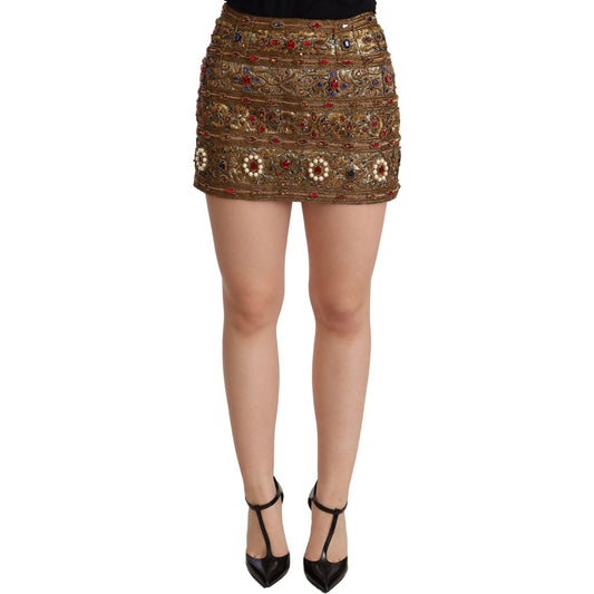 Dolce & Gabbana Gold Embellished High Waist Mini Skirt WOMAN SKIRTS Dolce & Gabbana