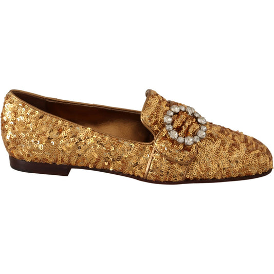 Elegant Gold Sequin Crystal Flats