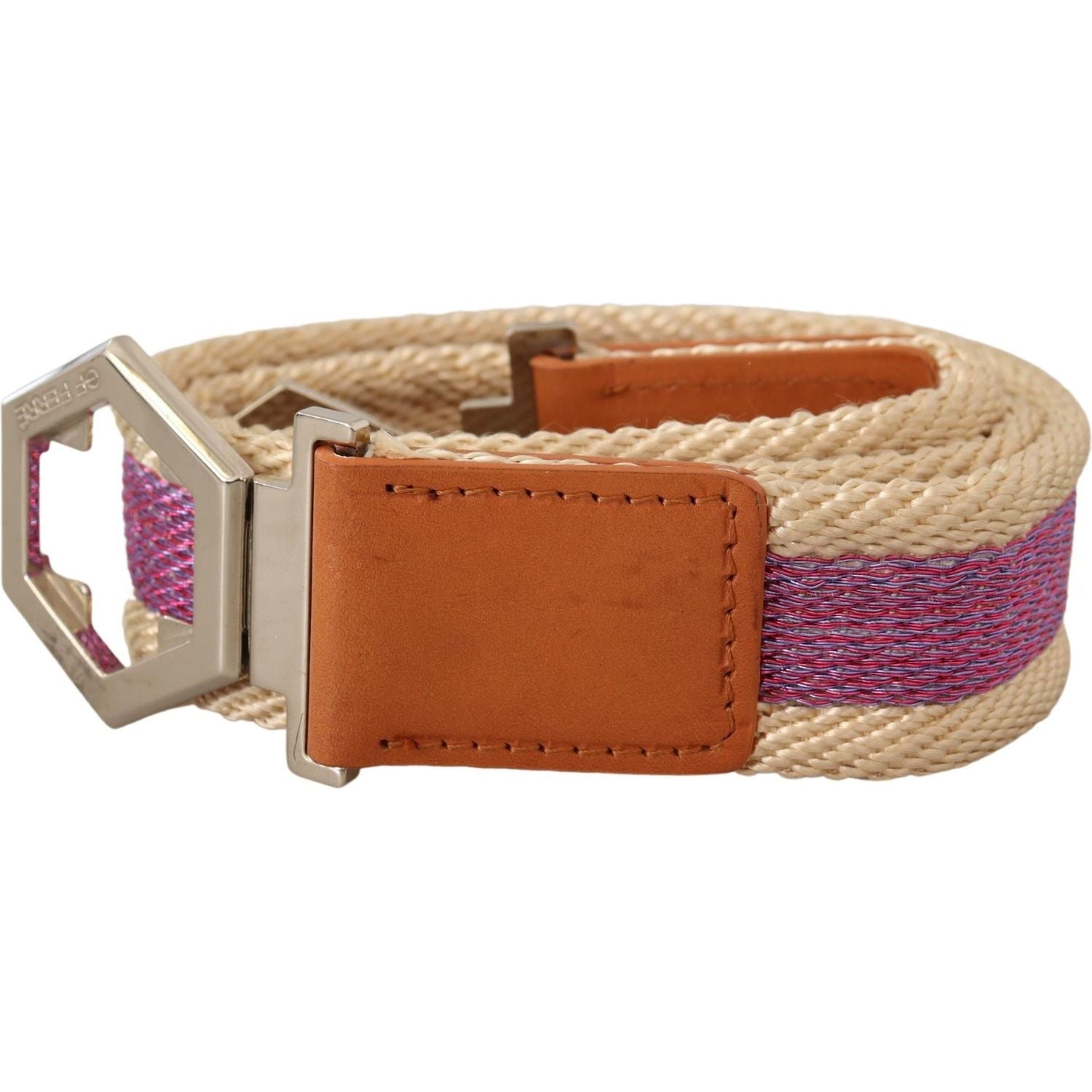 GF Ferre Multicolor Leather Silver Hexagon Logo Buckle Belt