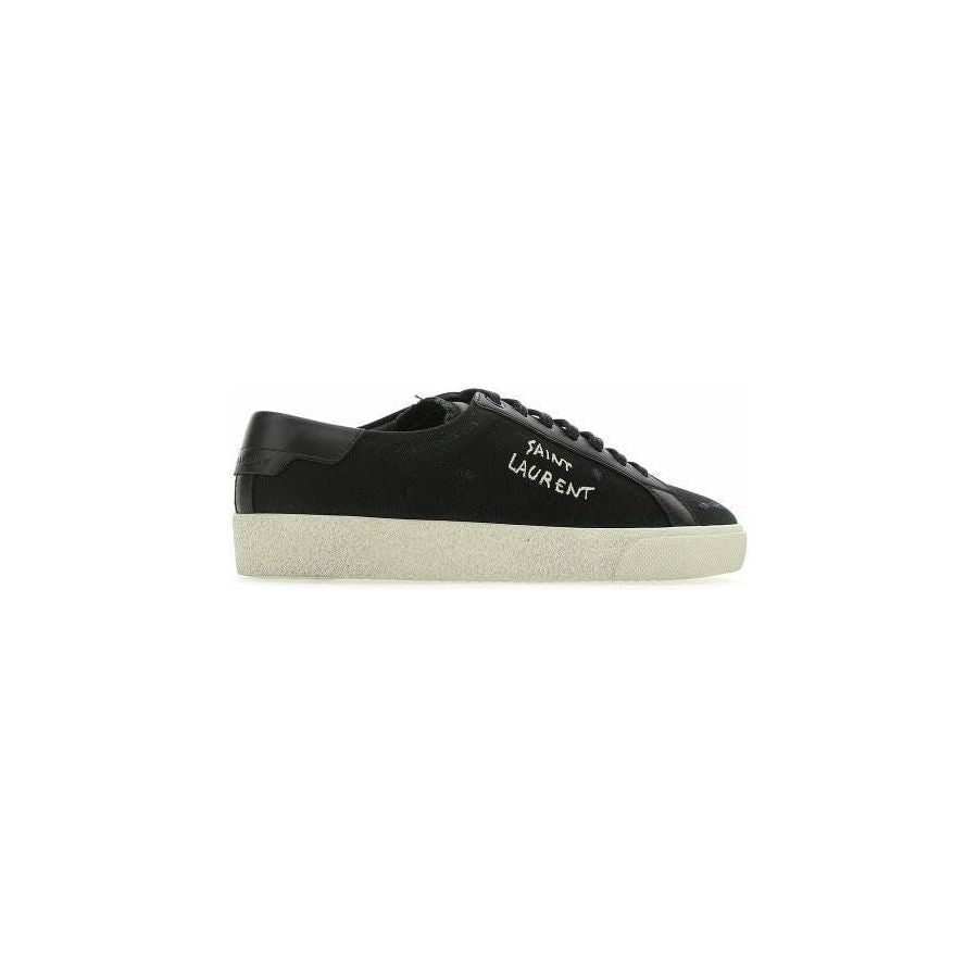 Sleek Black Canvas & Leather Low-Top Sneakers