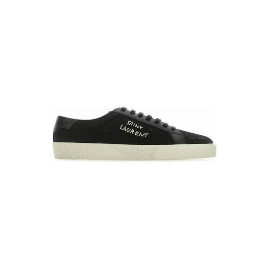 Sleek Black Canvas & Leather Low-Top Sneakers