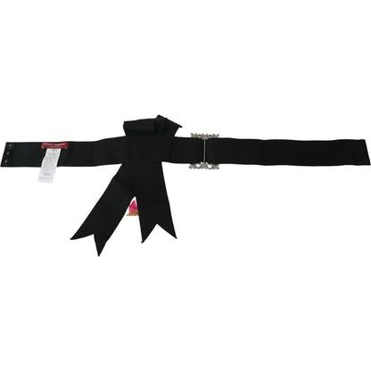 Dolce & Gabbana Black Pink Flower Brooch Crystals Cotton Belt WOMAN BELTS