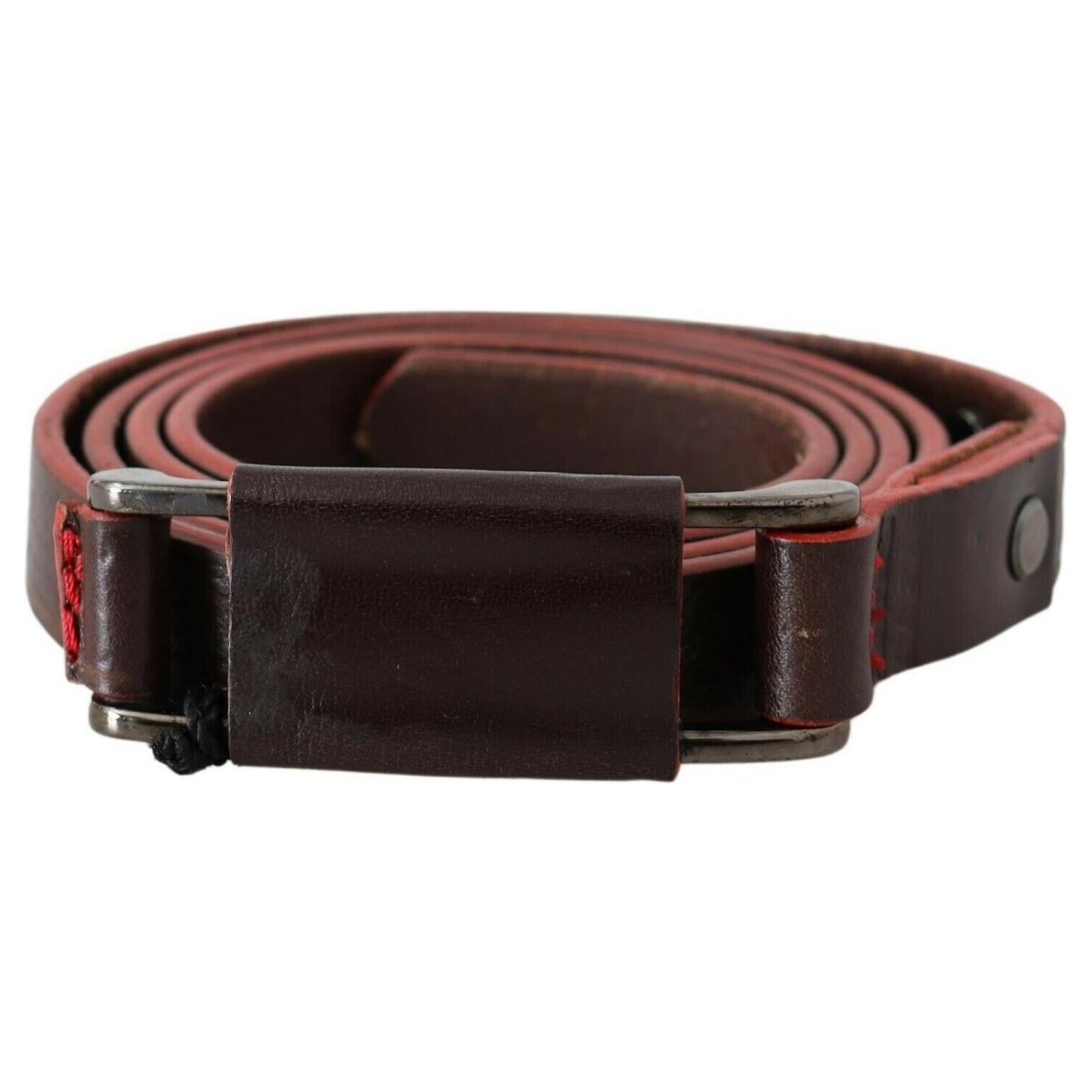 Costume National Brown Leather Double Rustic Silver Buckle Belt