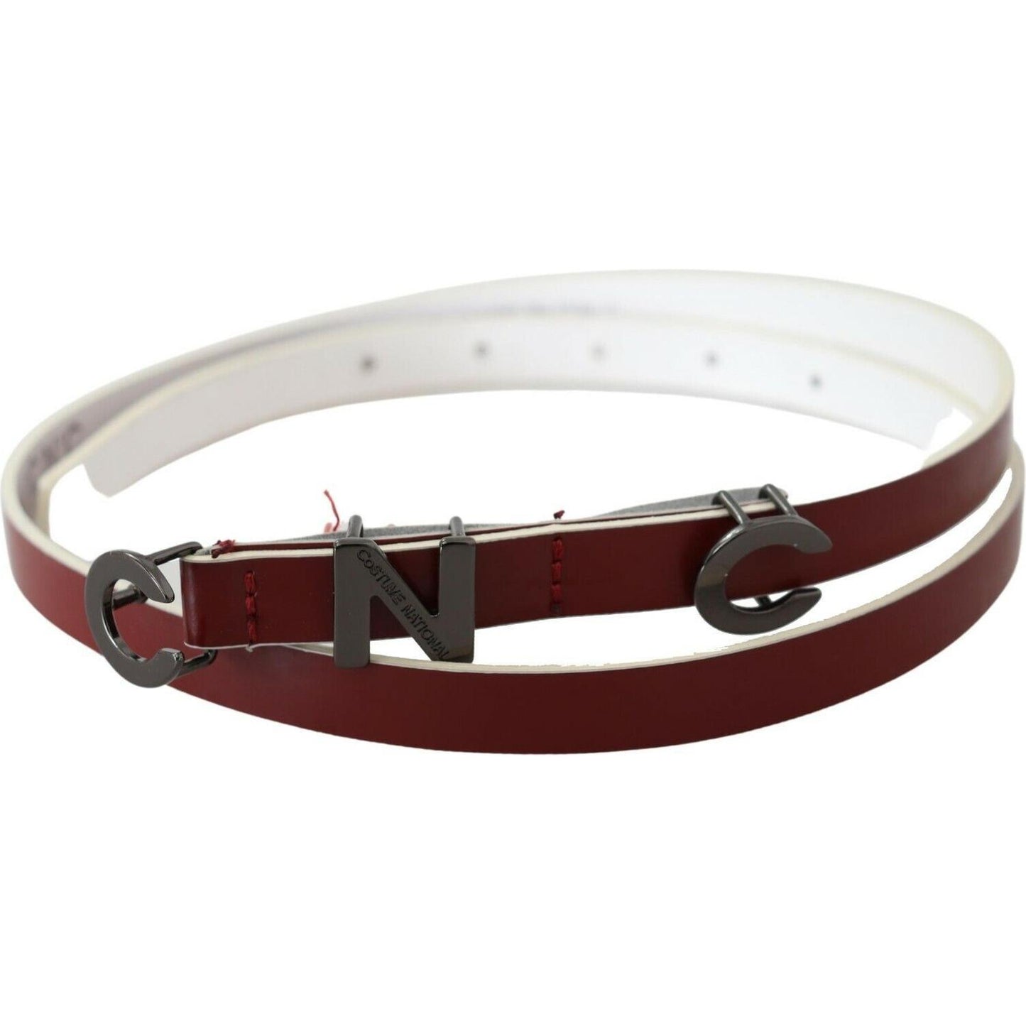 Costume National Maroon Leather Logo Skinny Fashion