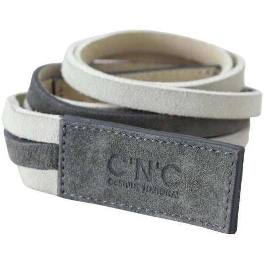 Chic White Leather Logo Belt