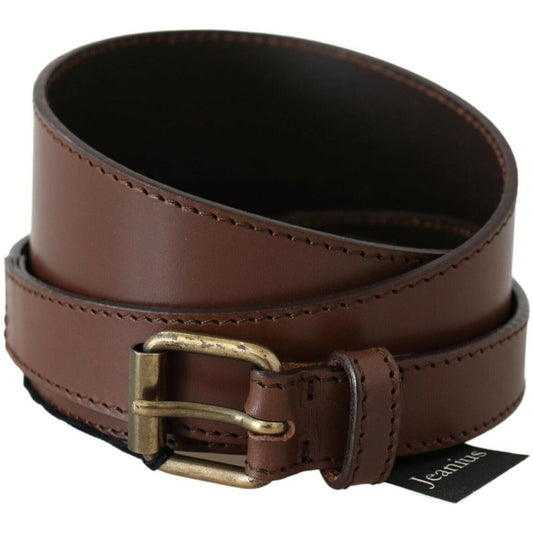 Chic Brown Leather Fashion Belt with Bronze-Tone Hardware