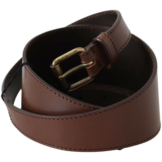 Chic Brown Leather Fashion Belt with Bronze-Tone Hardware