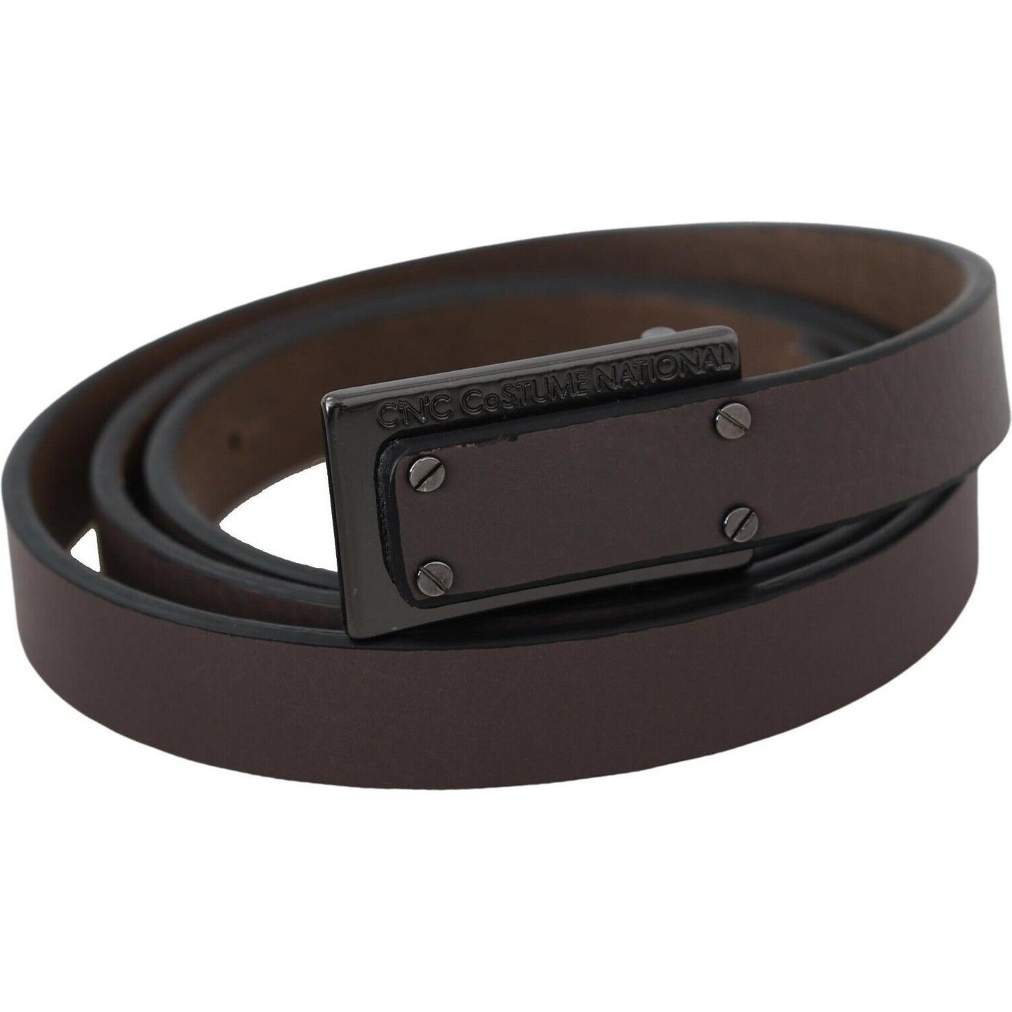 Costume National Brown Leather Tactical Logo Screw Buckle Belt