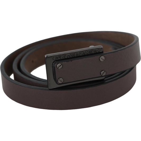 Costume National Brown Leather Tactical Logo Screw Buckle Belt