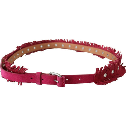 Ermanno Scervino Maroon Leather Fringes Silver Buckle Waist Belt
