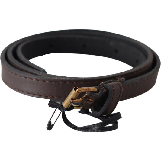 Elegant Brown Leather Fashion Belt with Gold-Tone Buckle