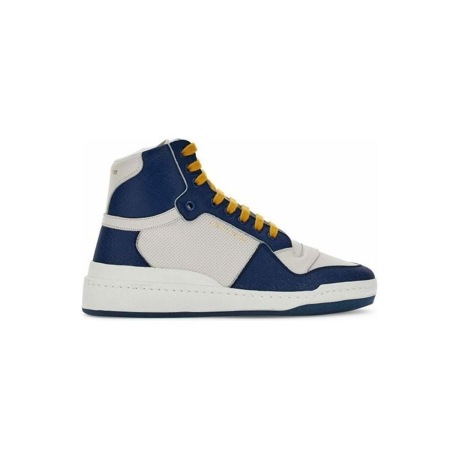 Saint Laurent Blue Calf Leather Mid Top Sneakers