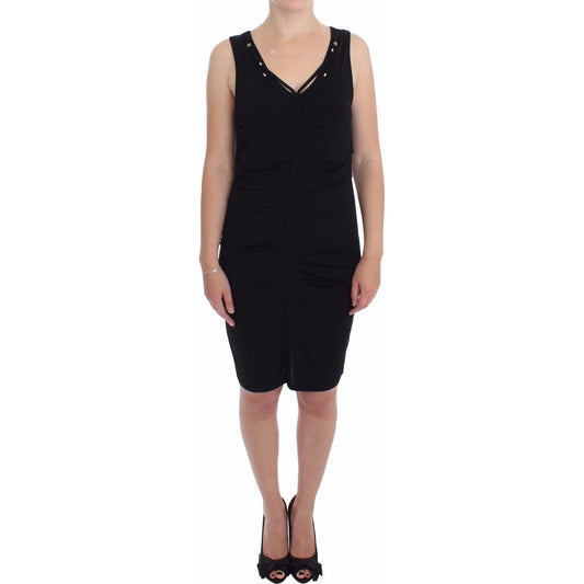 Elegant Black Sheath Jersey Knee-Length Dress