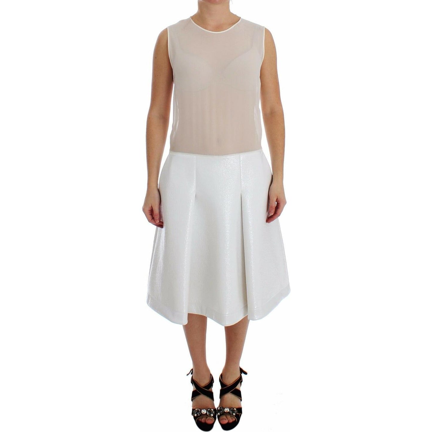 Elegant White Silk-Wool Blend Tank Dress