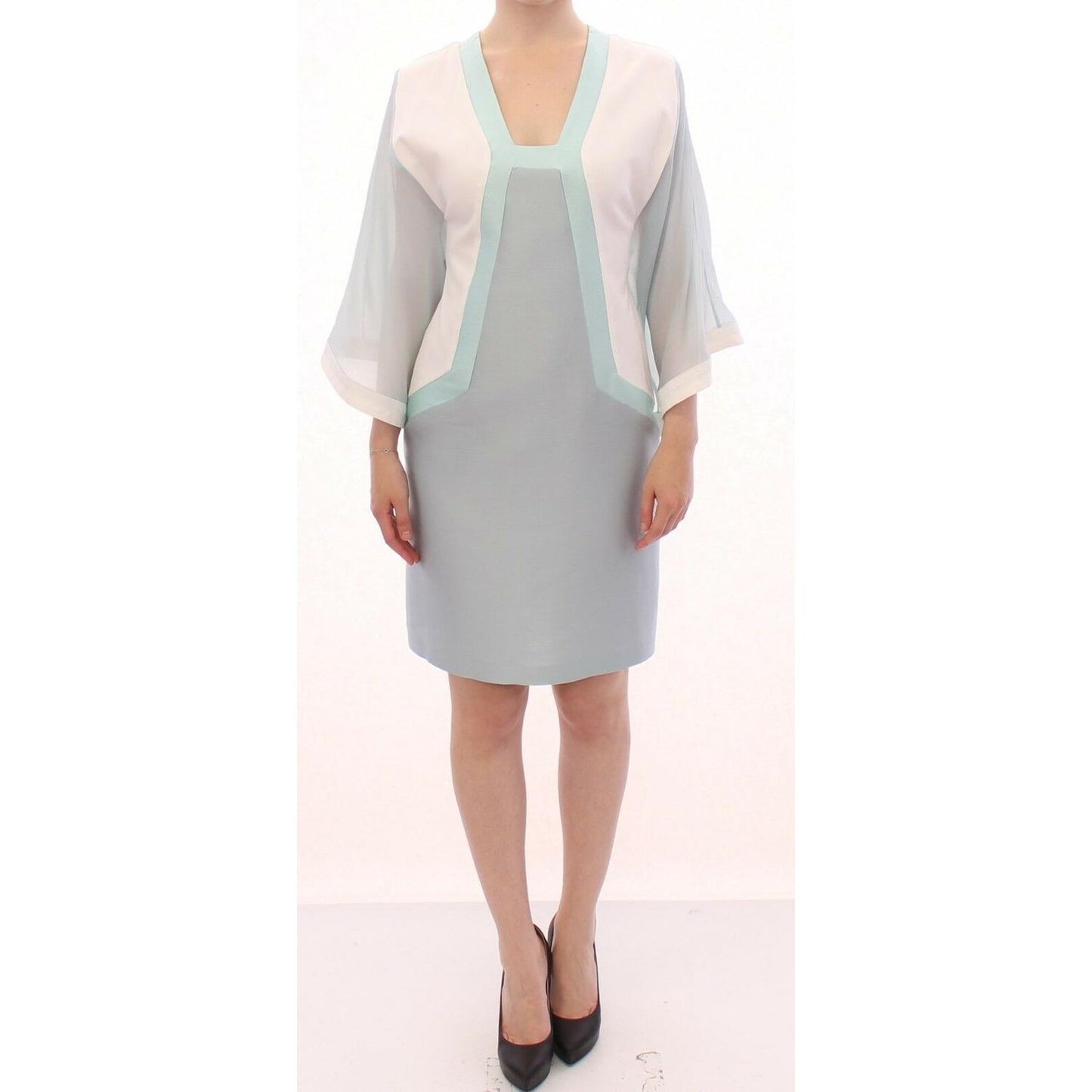 Elegant Turquoise Silk Sheath Dress