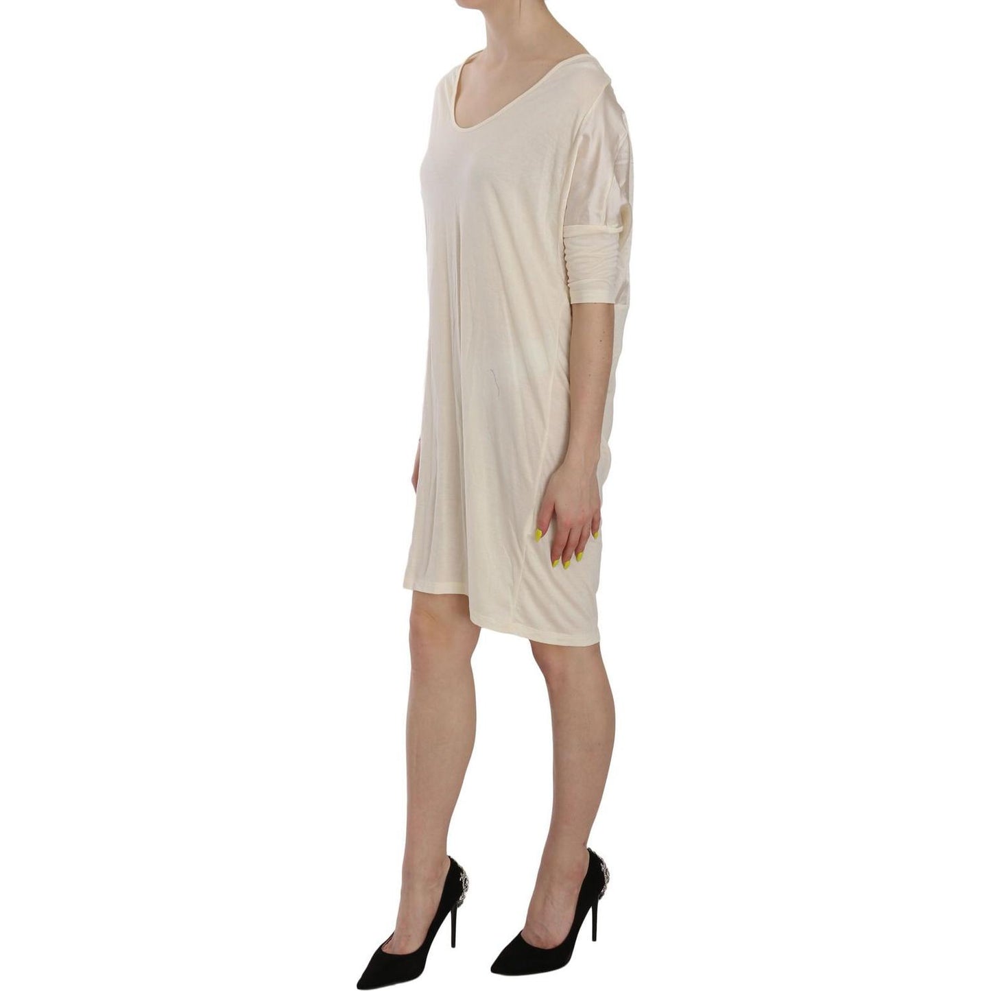 Costume National Cream Round Neck Knee Length Dress WOMAN DRESSES