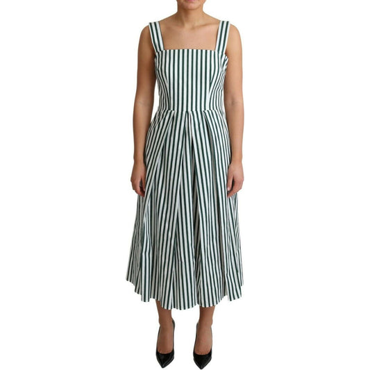 Chic Sleeveless A-Line Dress in White & Green