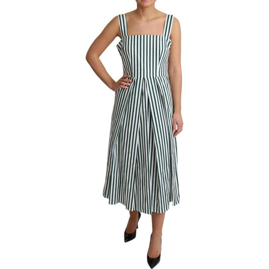 Chic Sleeveless A-Line Dress in White & Green