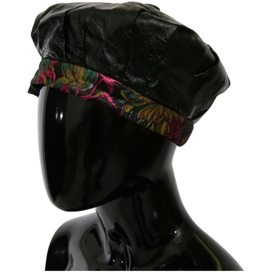 Dolce & Gabbana Elegant Black Beret Cap with Floral Lining WOMAN HATS Dolce & Gabbana