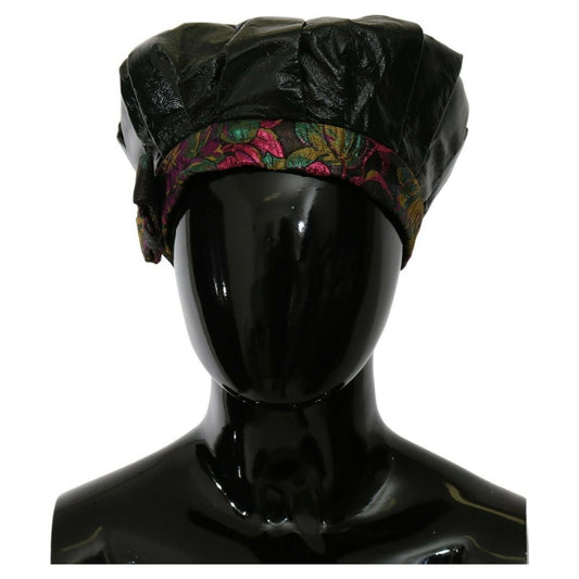 Elegant Black Beret Cap with Floral Lining