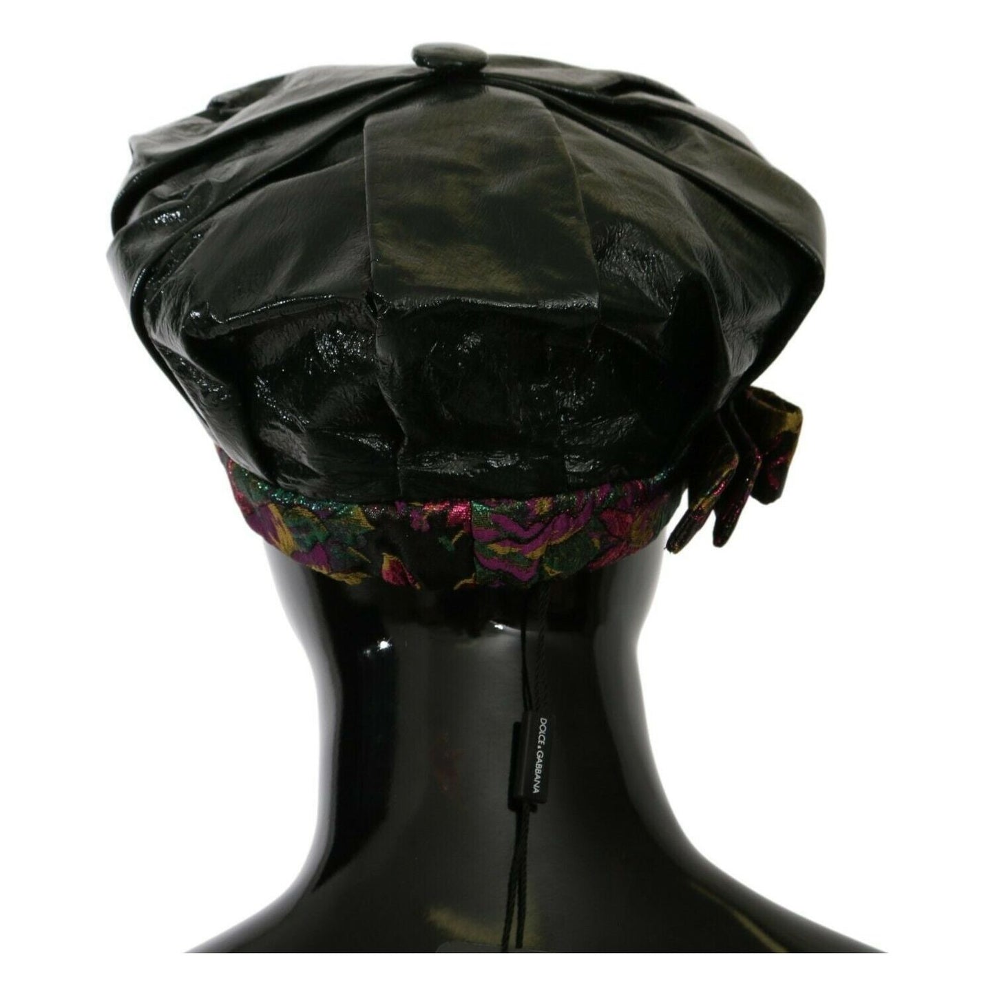 Elegant Black Beret Cap with Floral Lining