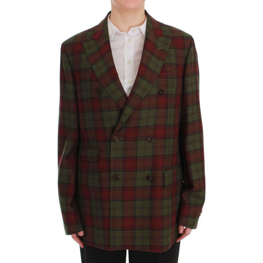 Elegant Checkered Double-Breasted Wool Blazer