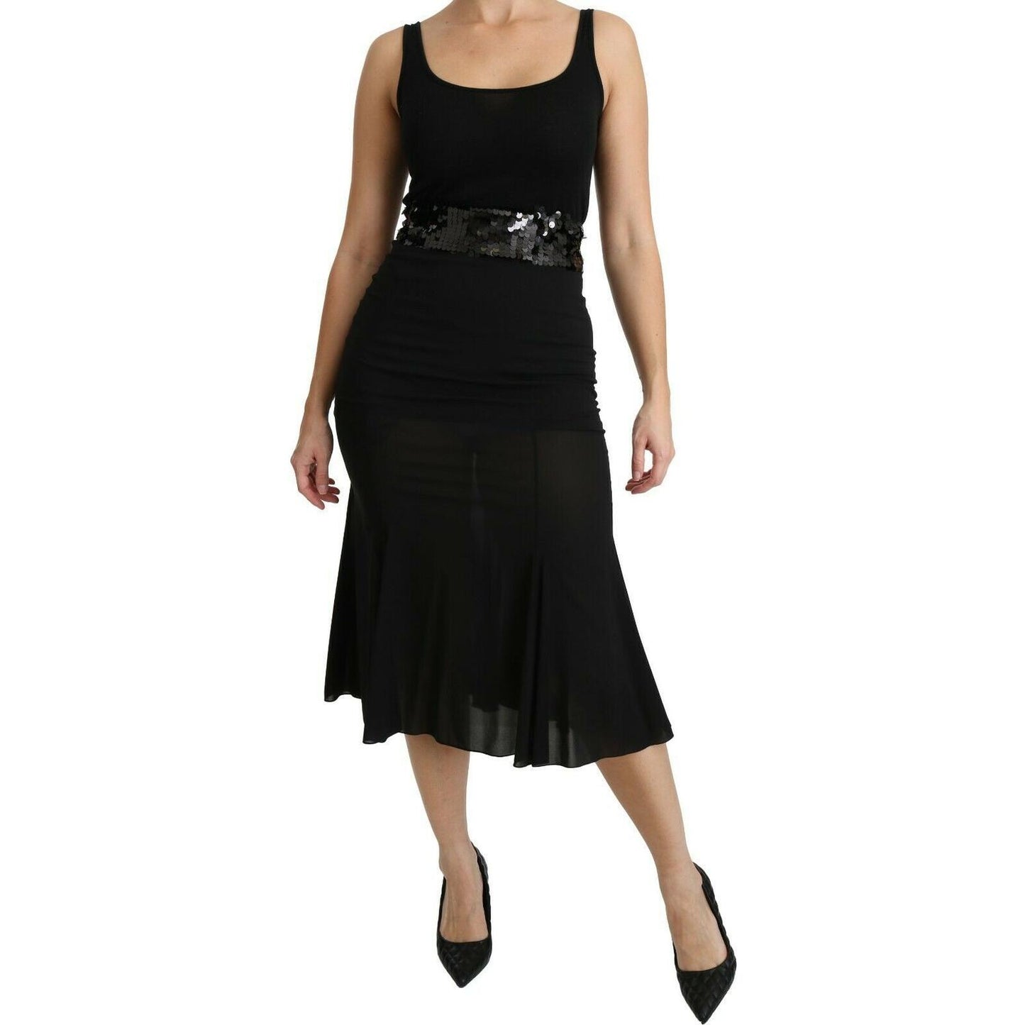 Chic High Waist Black Silk Blend Skirt