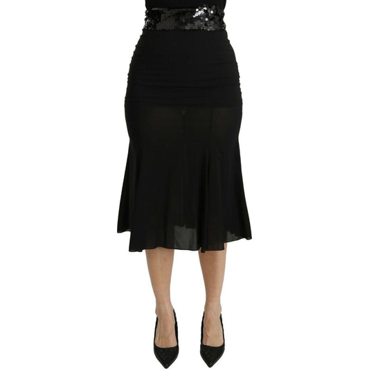 Chic High Waist Black Silk Blend Skirt