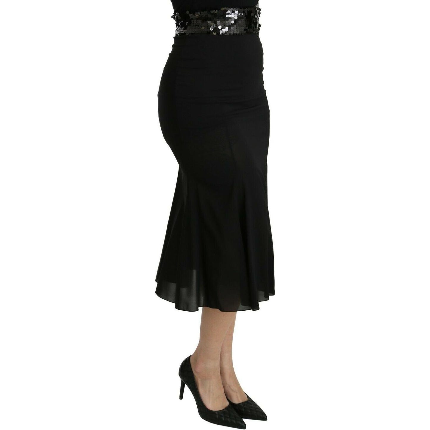 Chic High Waist Black Silk Blend Skirt