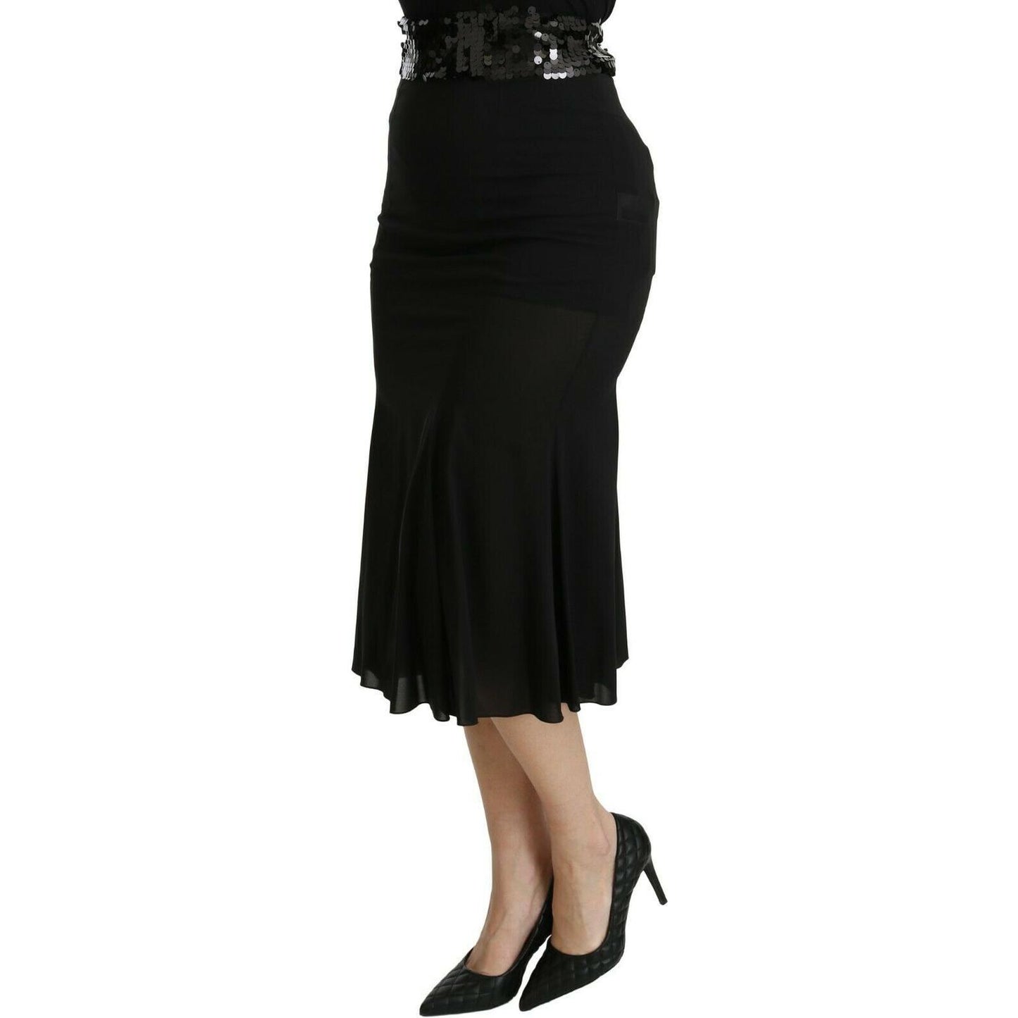 Chic High Waist Black Silk Blend Skirt